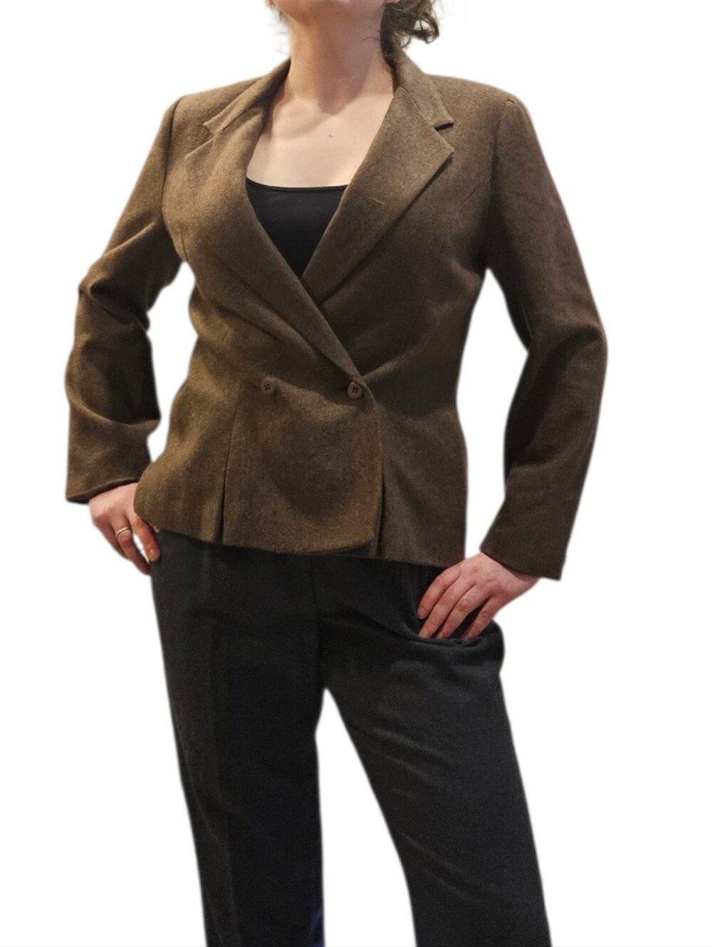 Step by Step Vintage Wool Blend Blazer Brown Tweed Double Breasted Size 12